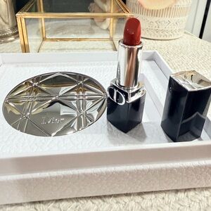 DIOR Set Silver Cannage Double Sided Mirror and Lipstick #720 New In Box